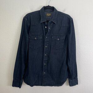 Jean Shop Shirt Mens Small Blue Denim Western Snap Front Long Sleeve‎ Casual